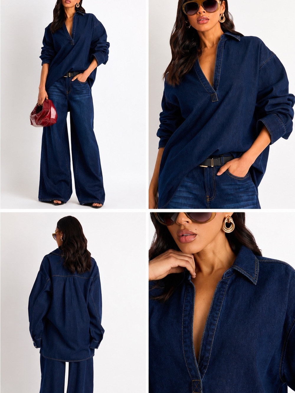 Fashion Nova Dark Navy Wide Leg Jeans - Two-Piece Look